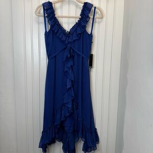 Population Ruffle Trim Royal Blue Handkerchief Hem  Dress Flowy Garden Girl 2